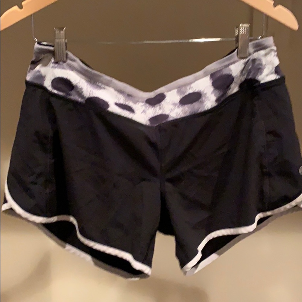 lululemon athletica Black Shorts with White/Gray Polka-Waistband